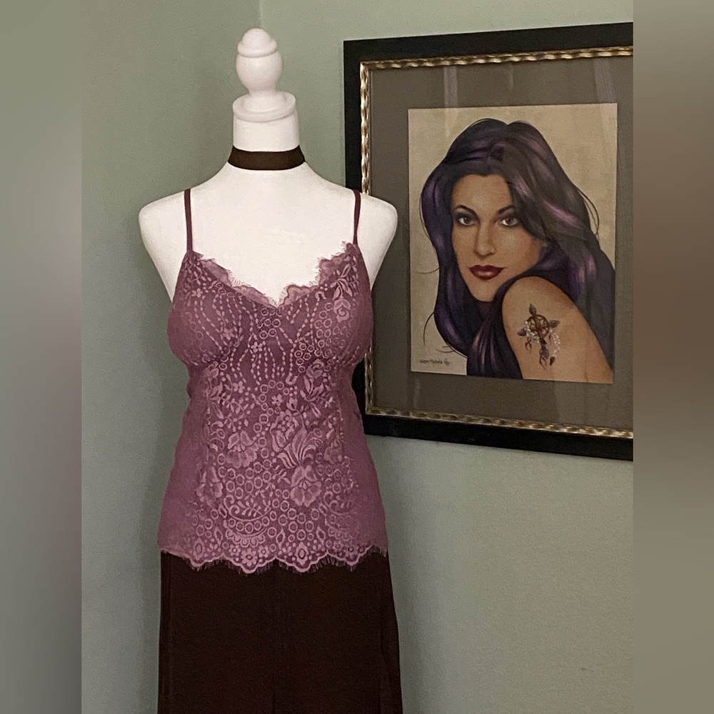 Moda International lavender and lace camisole with narrow straps